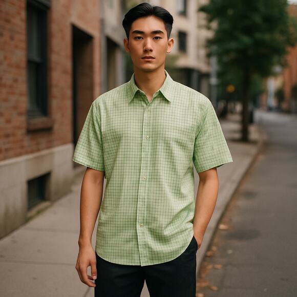 L.L. Bean Shirt Mens XL Green Plaid Check Short Sleeve Button Down Casual - Picture 1 of 8